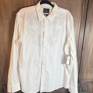 White Embroidered Cross dress Shirt Mens Large NWT Cotton Y2K